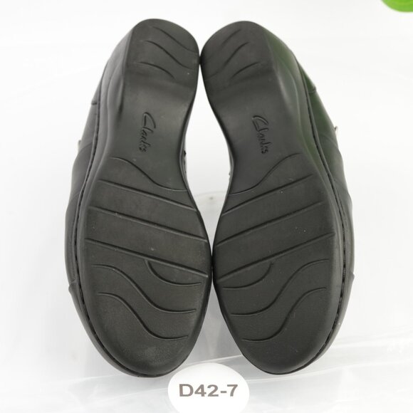Clarks Womens Channing Ann Loafer Size 9 WIDE Black Leather Slip On Shoes Wedge - Picture 10 of 13